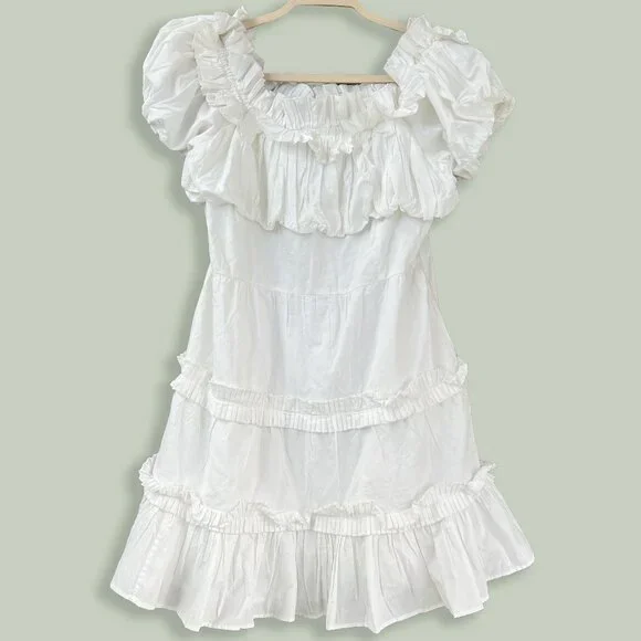 Love The Label | White Cotton Tiered Ruffle Mini Dress | L | Minor Flaws - Picture 2 of 15